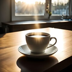 Wall Mural - coffee on a wooden table