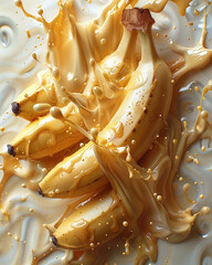 Poster - Closeup of banana and splashing cream liquid