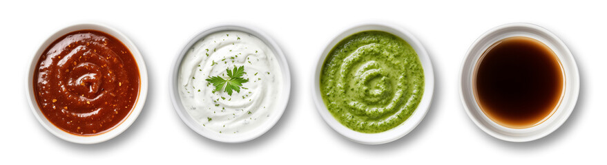 Wall Mural - various sauces in a bowl isolated on transparent or white background, png