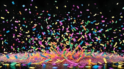 Explosion of colorful confetti on a black background