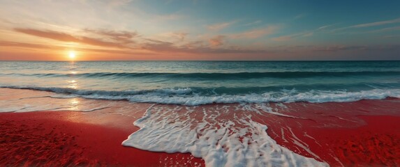 Wall Mural - beach vacation red theme abstract concept background wallpaper for banner copy space
