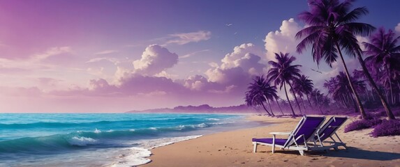 Wall Mural - beach vacation purple theme abstract concept background wallpaper for banner copy space