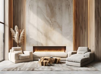 Wall Mural - Luxury modern living room interior design with a beige sofa