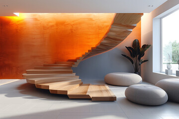 Sticker - modern living room interior with Grand staircase