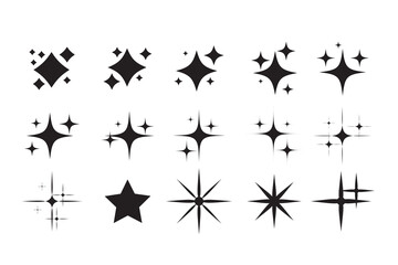twinkle stars set collection. set of black stars. set of star sparkling and twinkling cartoon. vecto