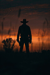 epic Silhouette of a Mysterious Man Standing with Hat