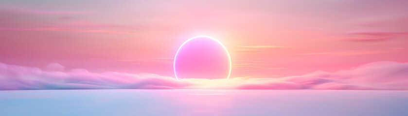 Beautiful pink and purple gradient sunrise over the ocean with soft clouds, perfect for serene and calm backgrounds or screensavers.