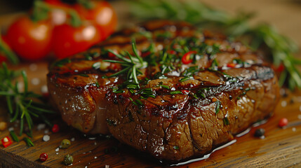 Wall Mural - grilled steak on the grill, closeup