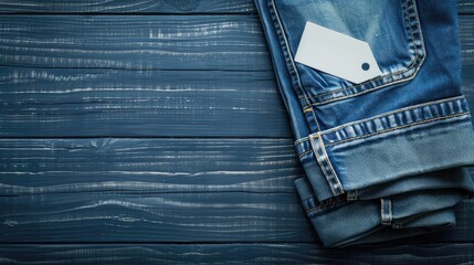 Wall Mural - Mockup of new jeans stack with white tag and space for text