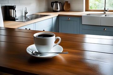 Wall Mural - coffee on a wooden table