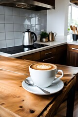 Wall Mural - coffee on a wooden table