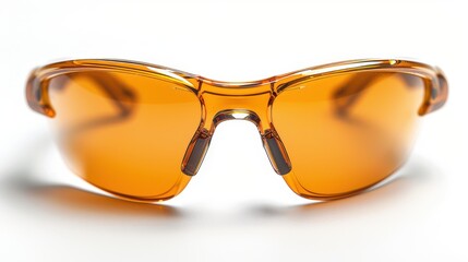 Sporty sunglasses featuring vibrant orange lenses and frames, positioned against a white backdrop to highlight the design’s dynamic aesthetic and functional appeal.