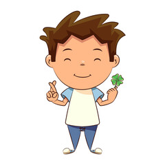 Sticker - Child holding lucky clover, fingers crossed, good luck charm