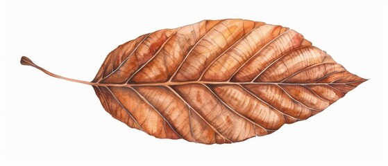 A detailed watercolor clipart of a beech leaf with its smooth edges and distinct veins, isolated on a white background