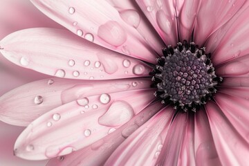 Wall Mural - A close-up shot of a pink flower with water droplets glistening on its petals