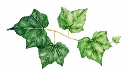 A watercolor depiction of an ivy leaf with its classic, threelobed shape, isolated on a clean white background