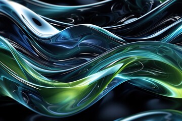 Wall Mural - 3D black background with green and blue swirls