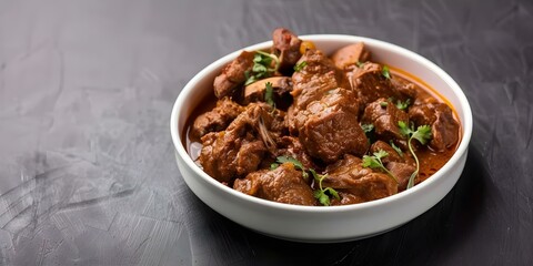 Wall Mural - Authentic Lamb Gosht Karahi Spicy Pakistani Curry with North Indian Flavors. Concept Pakistani Cuisine, Lamb Recipes, Indian Spices, Curry Cooking, Authentic Flavors