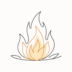 Wall Mural - Continuous single line bonfire drawing and outline fire concept art illustration  (15)