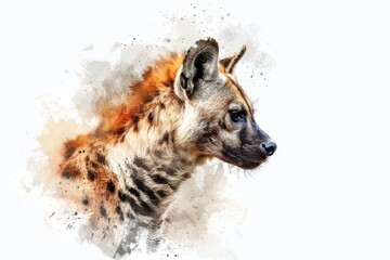 Poster - A close-up image of a hyena's face on a clean white background, suitable for use in educational materials or as a design element