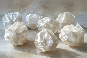 Wall Mural - A collection of crumpled paper balls on a table, great for office or school scenes