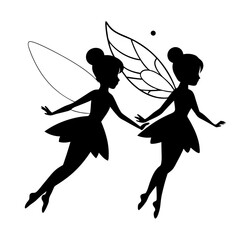 Flat design fairy black silhouette isolated white background (2)