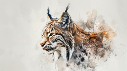 Canvas Print - A watercolor painting of a lynx in profile