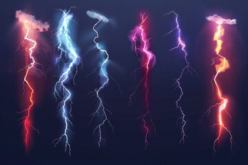 Wall Mural - a group of lightning flashes on a dark background
