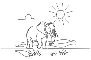 Wall Mural - elephant one line. Vector illustration