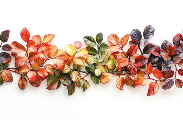 Wall Mural - A row of colorful leaves on a white surface, perfect for decoration or design