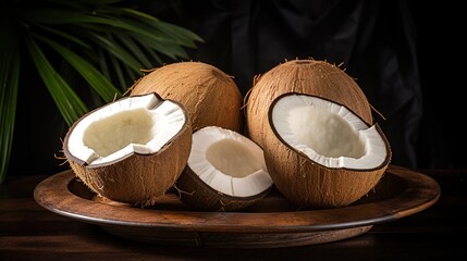 Poster - coconut on wooden table