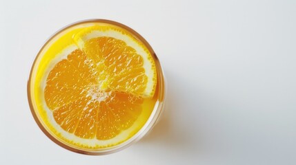 Wall Mural - A glass filled with orange juice placed on a clean white surface, ready for consumption