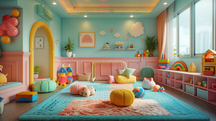 Poster - A playroom filled with baby-friendly matching toys.