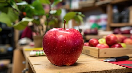 red apples on a wooden table