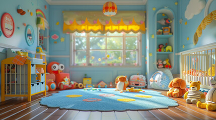 Wall Mural - A playroom filled with baby-friendly nursery rhyme toys.