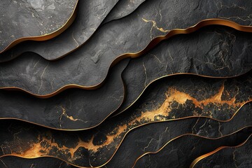 Wall Mural - Modern abstract black background with gold line composition
