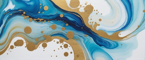Wall Mural - Elegant abstract watercolor artwork in blue and white with golden accents