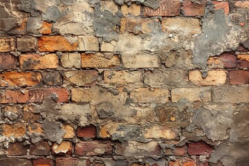 Wall Mural - Old wall background with stained aged bricks