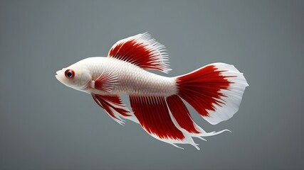 minimalist white mix red Betta Fish, dark black background Generative AI