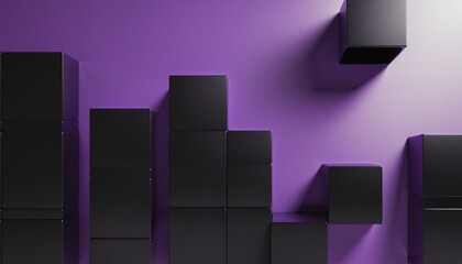 Wall Mural - Geometric Purple and Black Minimalist Cube Composition, Illustration in Three-Dimensional Render