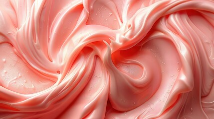 Wall Mural -   A close-up image of a pink-white swirled surface with water droplets on its top surface
