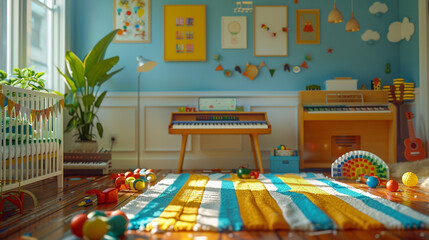 Wall Mural - A playroom filled with baby-friendly rhythm toys.