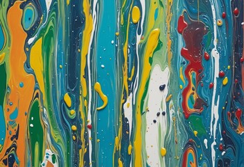 Wall Mural - Colorful abstract painting created by artificial intelligence mimics the natural patterns and textures of water, animals, and landscapes with bright, vibrant colors and fluid brush strokes