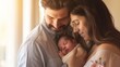 © YURY YUTY - Parents cuddling their newborn baby, sharing a tender and serene moment full of love and joy.
