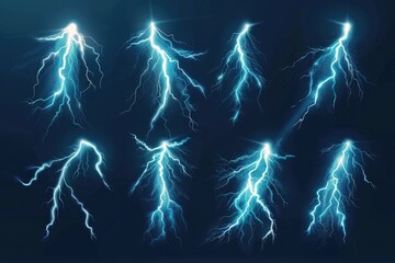 Wall Mural - a dramatic display of lightning flashes illuminating a dark blue background, ideal for use in weathe