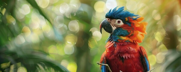 Wall Mural - Colorful macaw parrot in a lush tropical forest