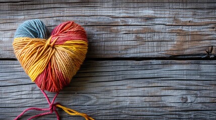 Poster - Heart made of yarn on a wooden surface