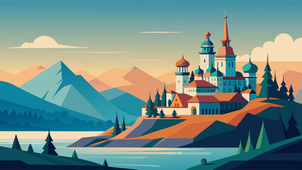 Wall Mural - illustration of a monastery in the background