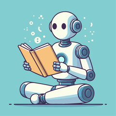 ai robot reading a book. vector illustration