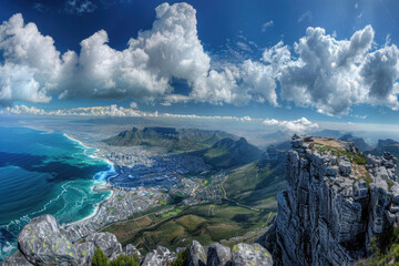 Wall Mural - Panoramic view from Table Mountain overlooking Cape Town and the ocean